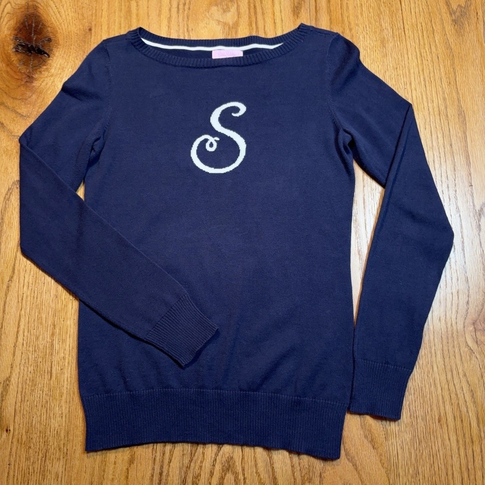 Lilly Pulitzer Monogram Sweater "S"  Womens Small Light‎ Pullover Navy Blue